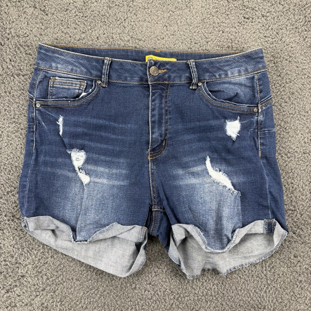 💞💕Wax Jean Distressed Dark Blue Rolled Hem Shorts